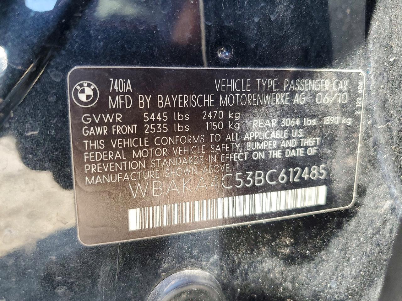 2011 BMW 7 series VIN WBAKA4C53BC612485 photo 12