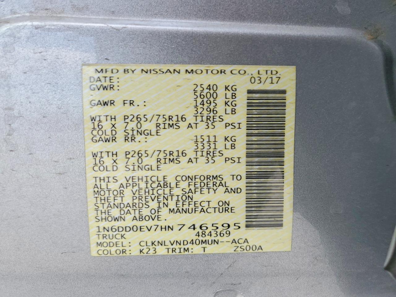 2017 Nissan Frontier VIN 1N6DD0EV7HN746595 photo 12
