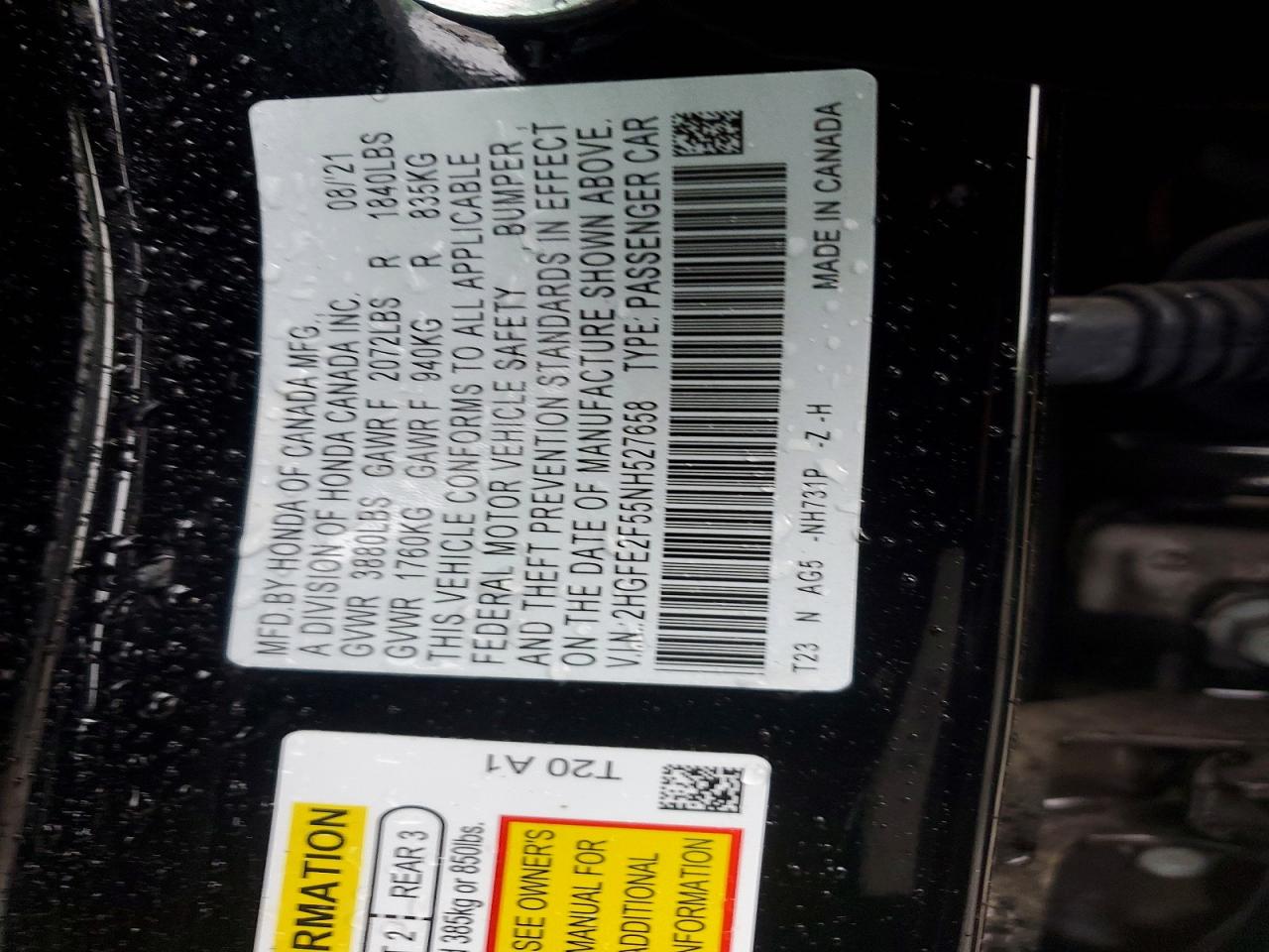 2022 HONDA Civic VIN 2HGFE2F55NH527658 photo 12