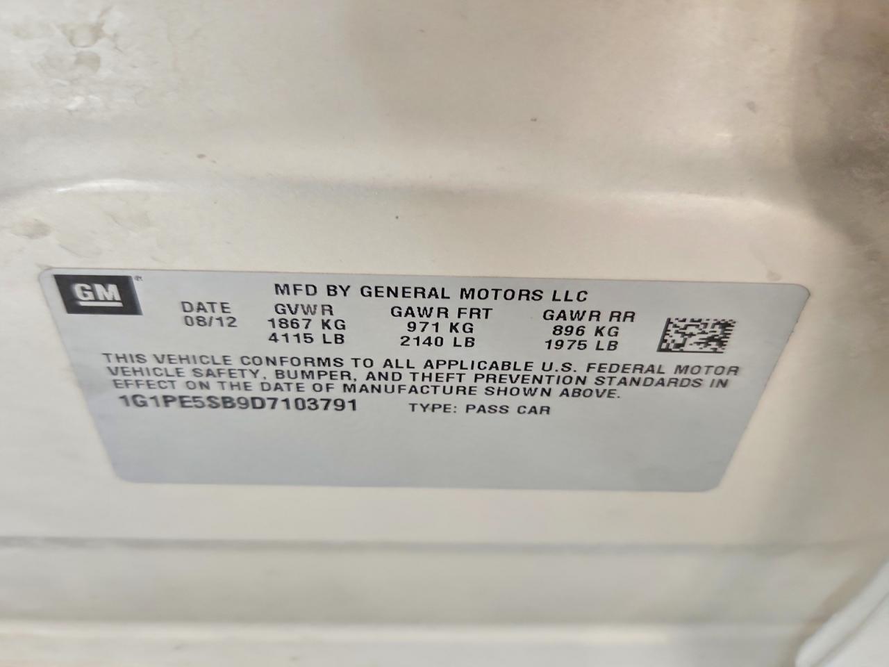 2013 Chevrolet Cruze VIN 1G1PE5SB9D7103791 photo 12