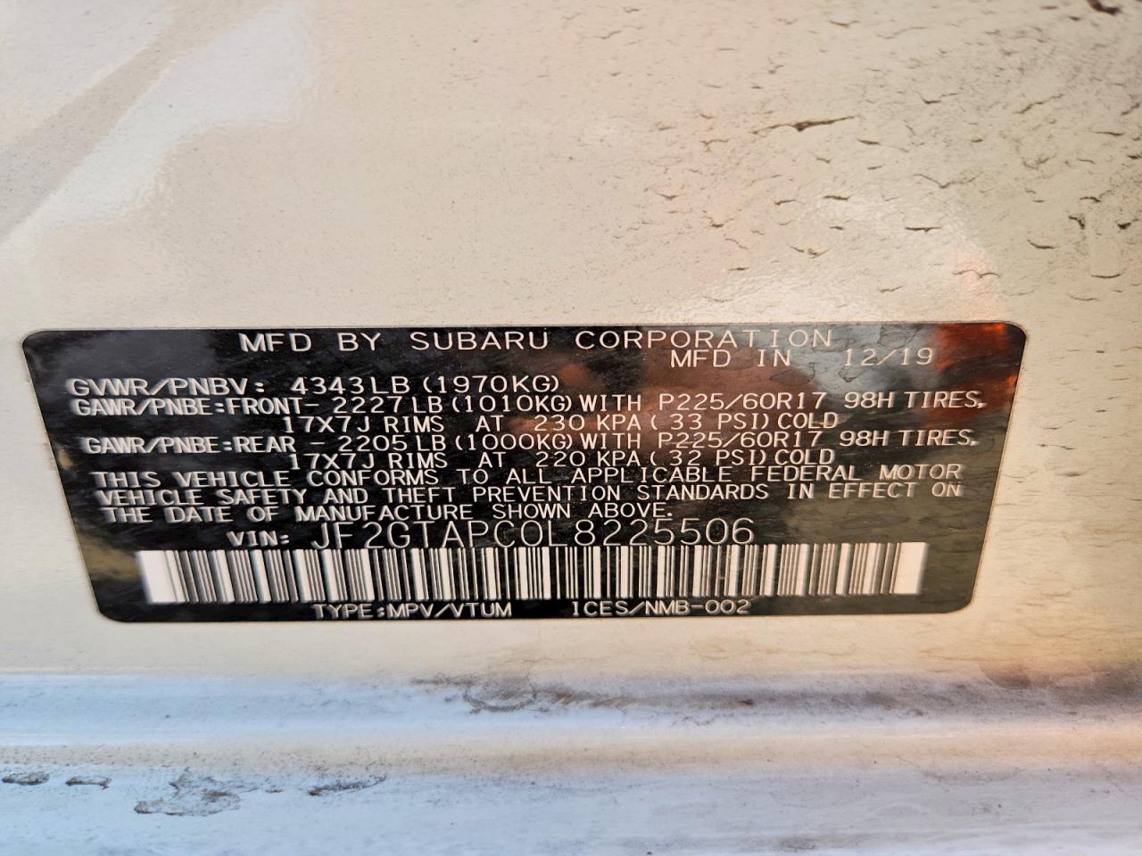 2020 Subaru Crosstrek VIN JF2GTAPC0L8225506 photo 12