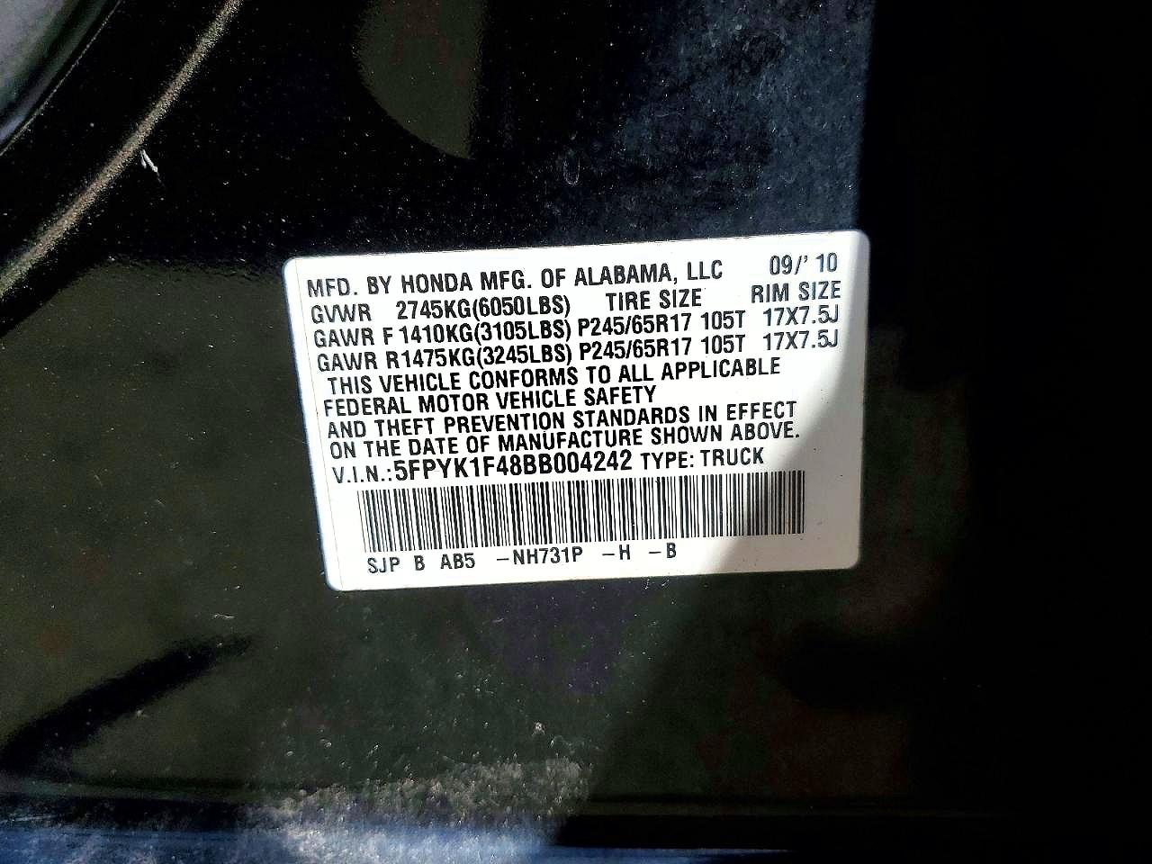2011 Honda Ridgeline VIN 5FPYK1F48BB004242 photo 12