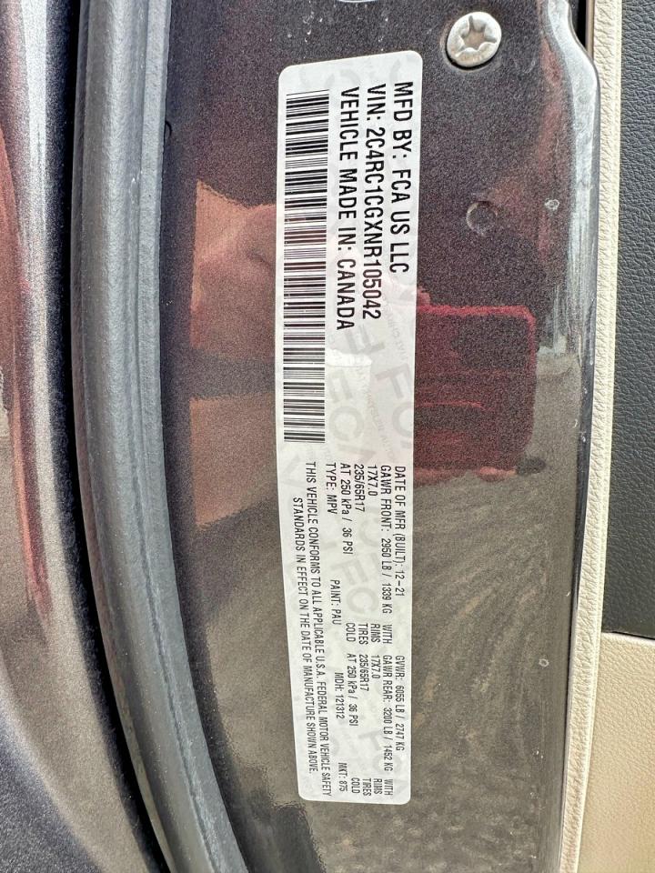 2022 CHRYSLER Minivan VIN 2C4RC1CGXNR105042 photo 10