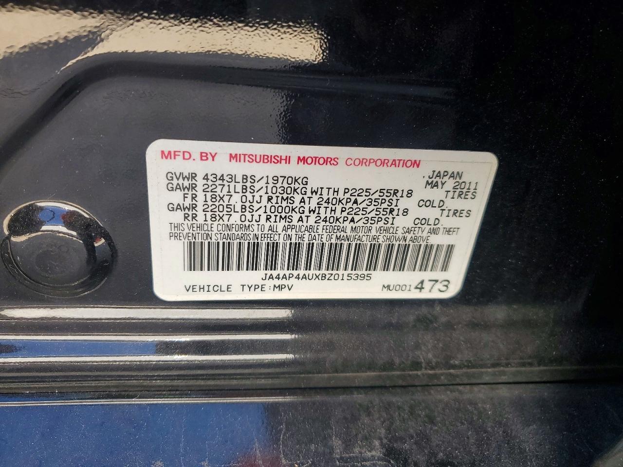2011 Mitsubishi Outlander VIN JA4AP4AUXBZ015395 photo 12
