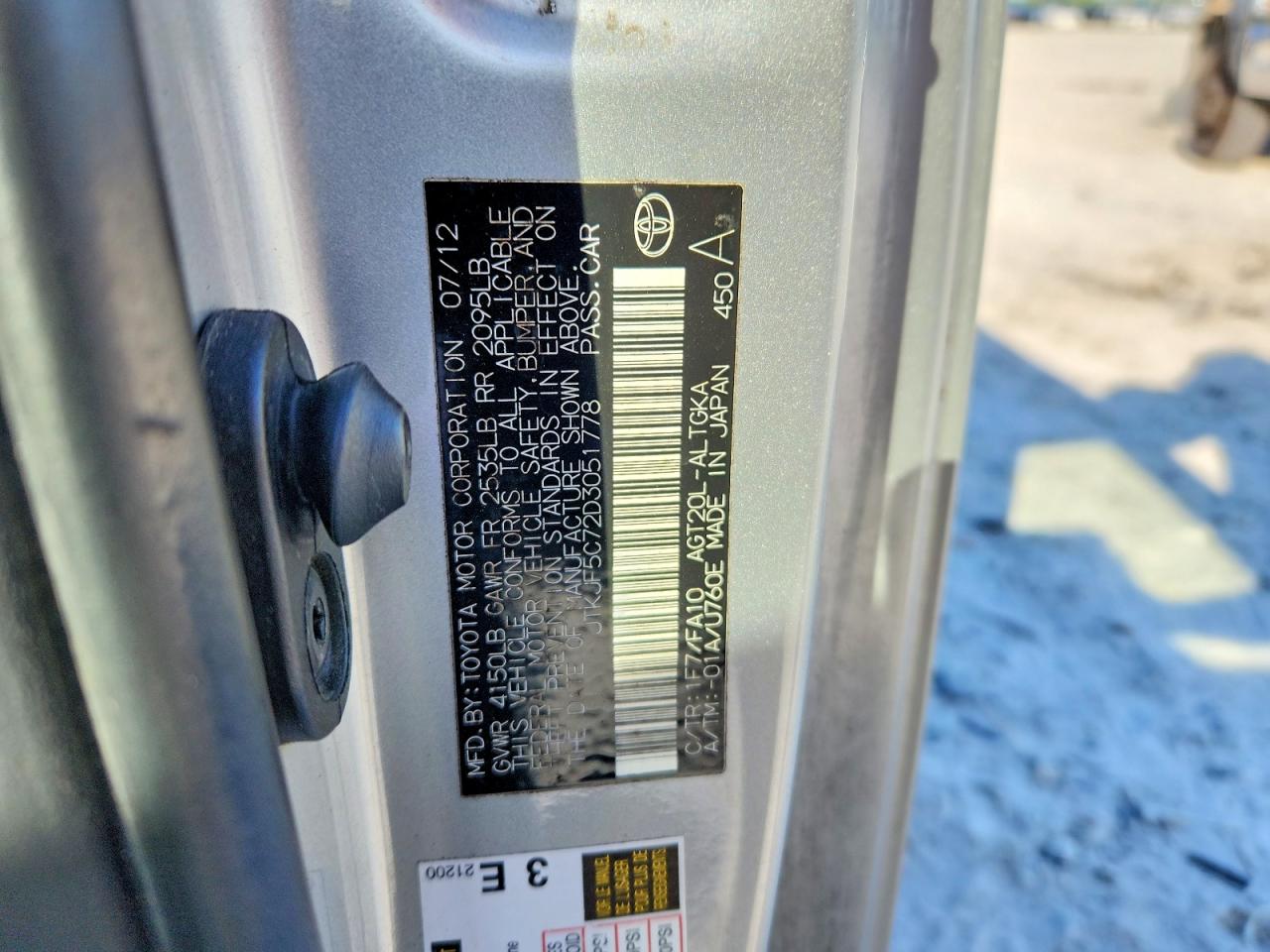 2013 Scion Tc VIN JTKJF5C72D3051778 photo 12