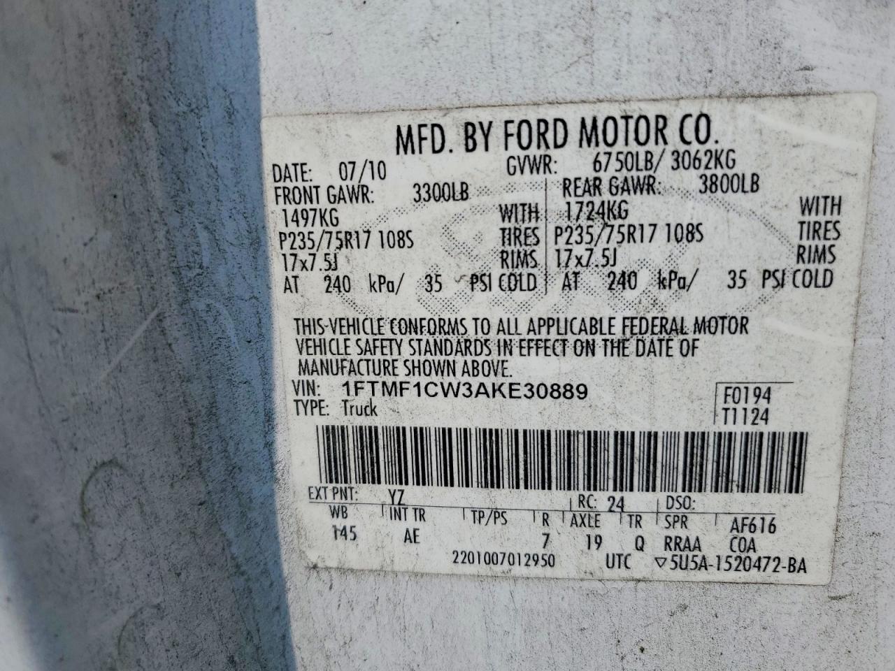 2010 Ford F150 VIN 1FTMF1CW3AKE30889 photo 12