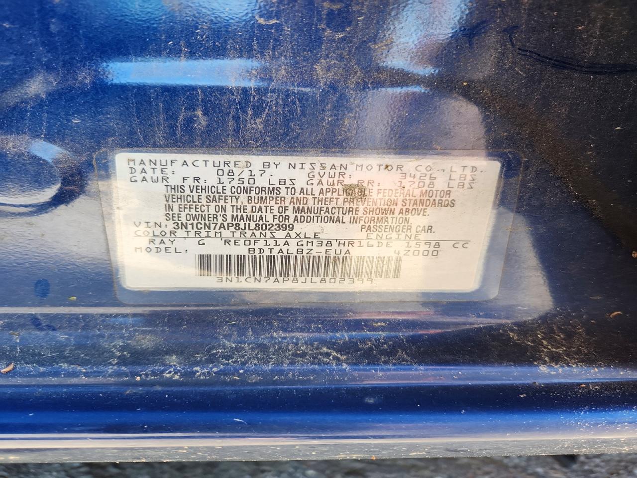 2018 Nissan Versa VIN 3N1CN7AP8JL802399 photo 12
