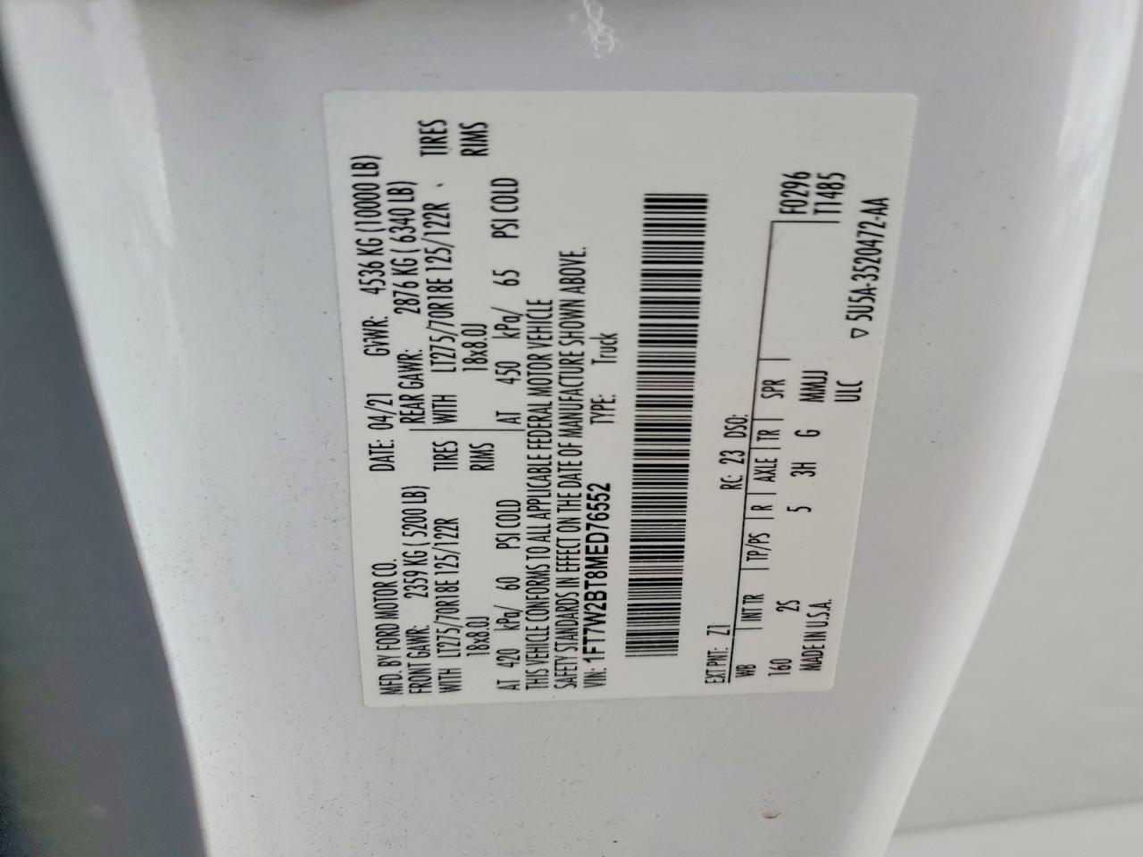 2021 Ford F250 VIN 1FT7W2BT8MED76552 photo 12