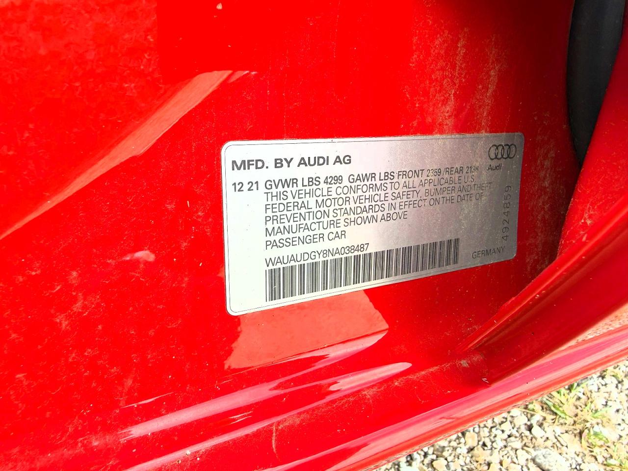 2022 Audi A3 VIN WAUAUDGY8NA038487 photo 10