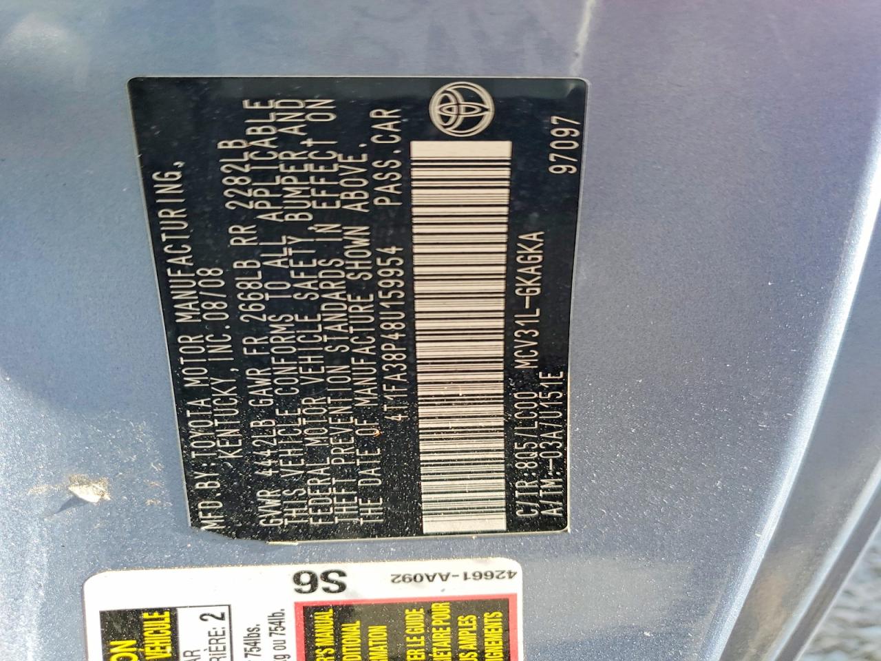 2008 Toyota Camry sola VIN 4T1FA38P48U159954 photo 12