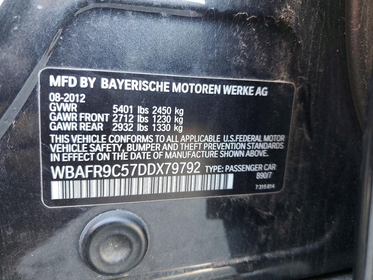 2013 BMW 5 series VIN WBAFR9C57DDX79792 photo 12