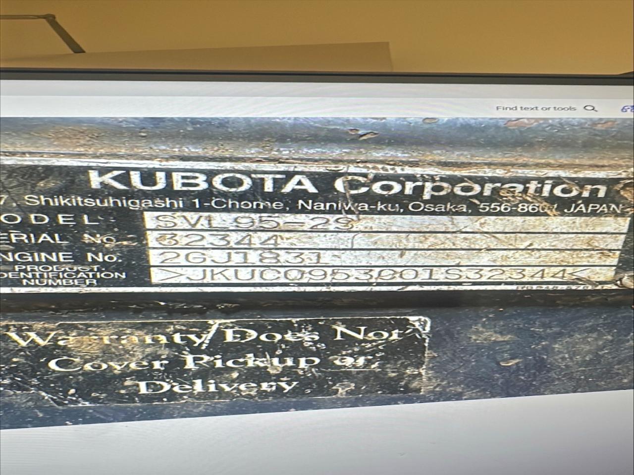 2016 KUBOTA Constructi VIN JKUC0953C01S32344 photo 12