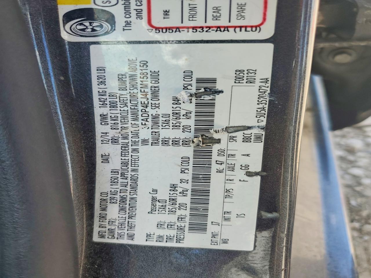 2015 FORD Fiesta VIN 3FADP4EJ4FM158150 photo 12
