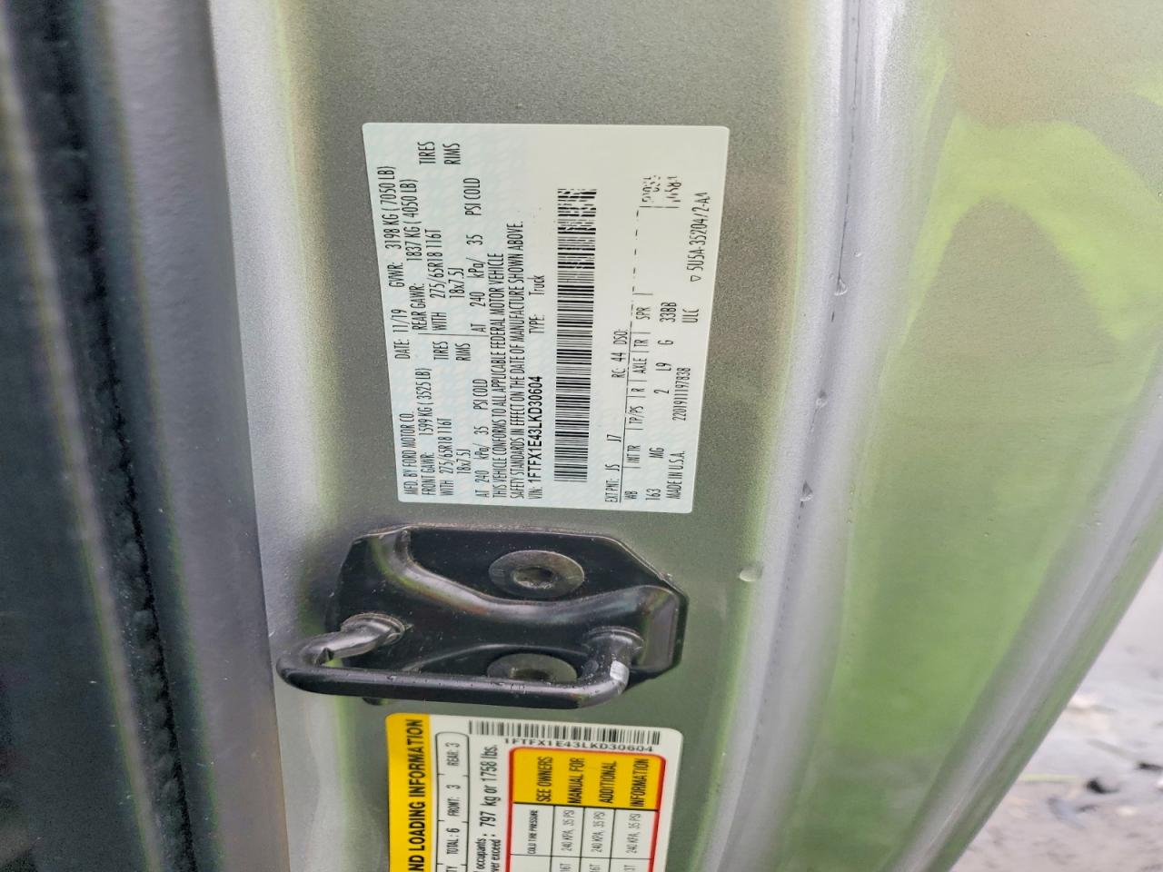 2020 Ford F150 VIN 1FTFX1E43LKD30604 photo 12