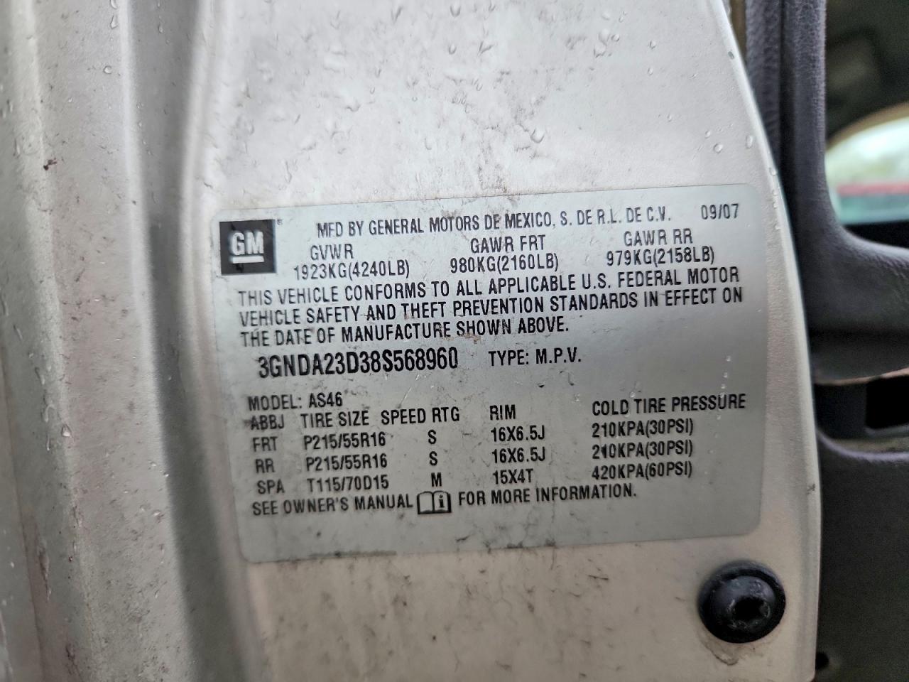 2008 Chevrolet Hhr VIN 3GNDA23D38S568960 photo 12