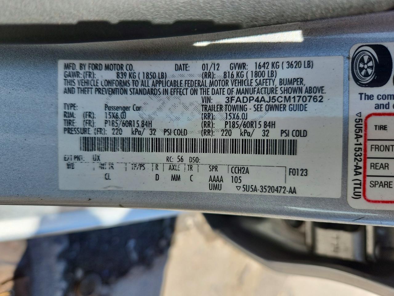2012 FORD Fiesta VIN 3FADP4AJ5CM170762 photo 12