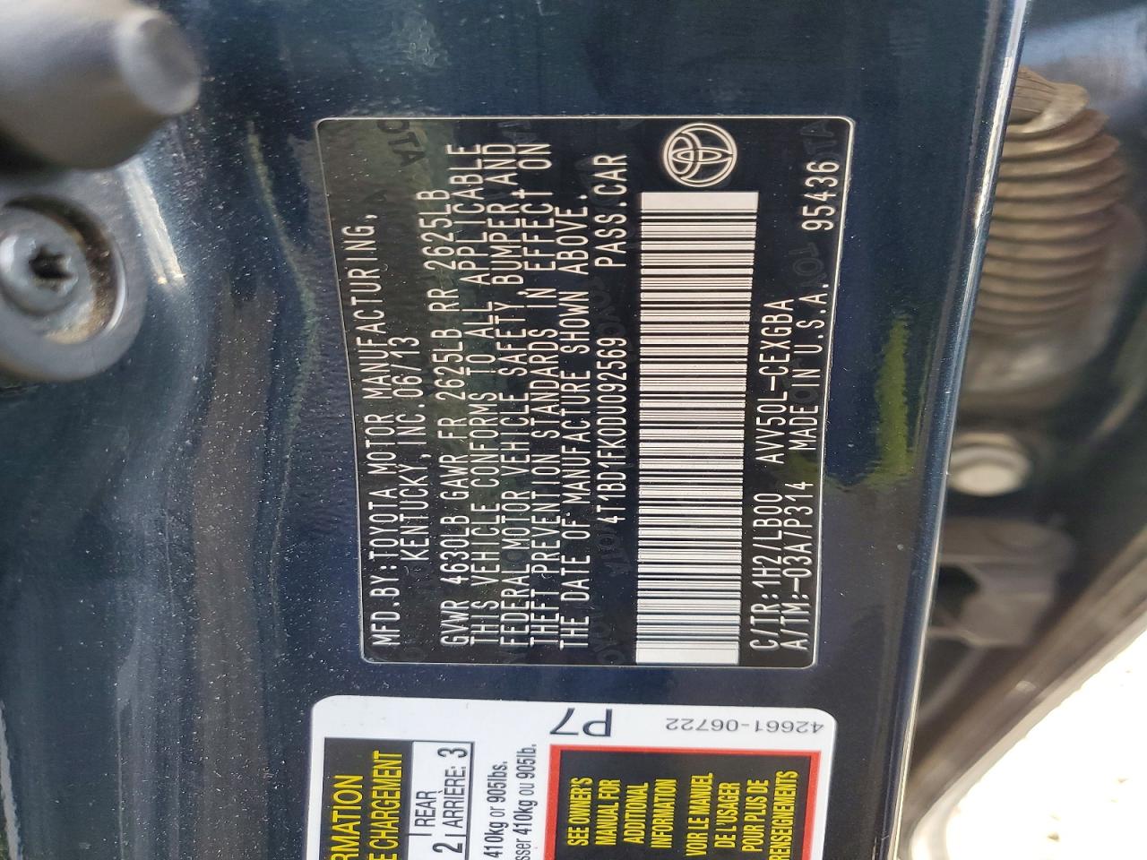2013 Toyota Camry sola VIN 4T1BD1FK0DU092569 photo 12