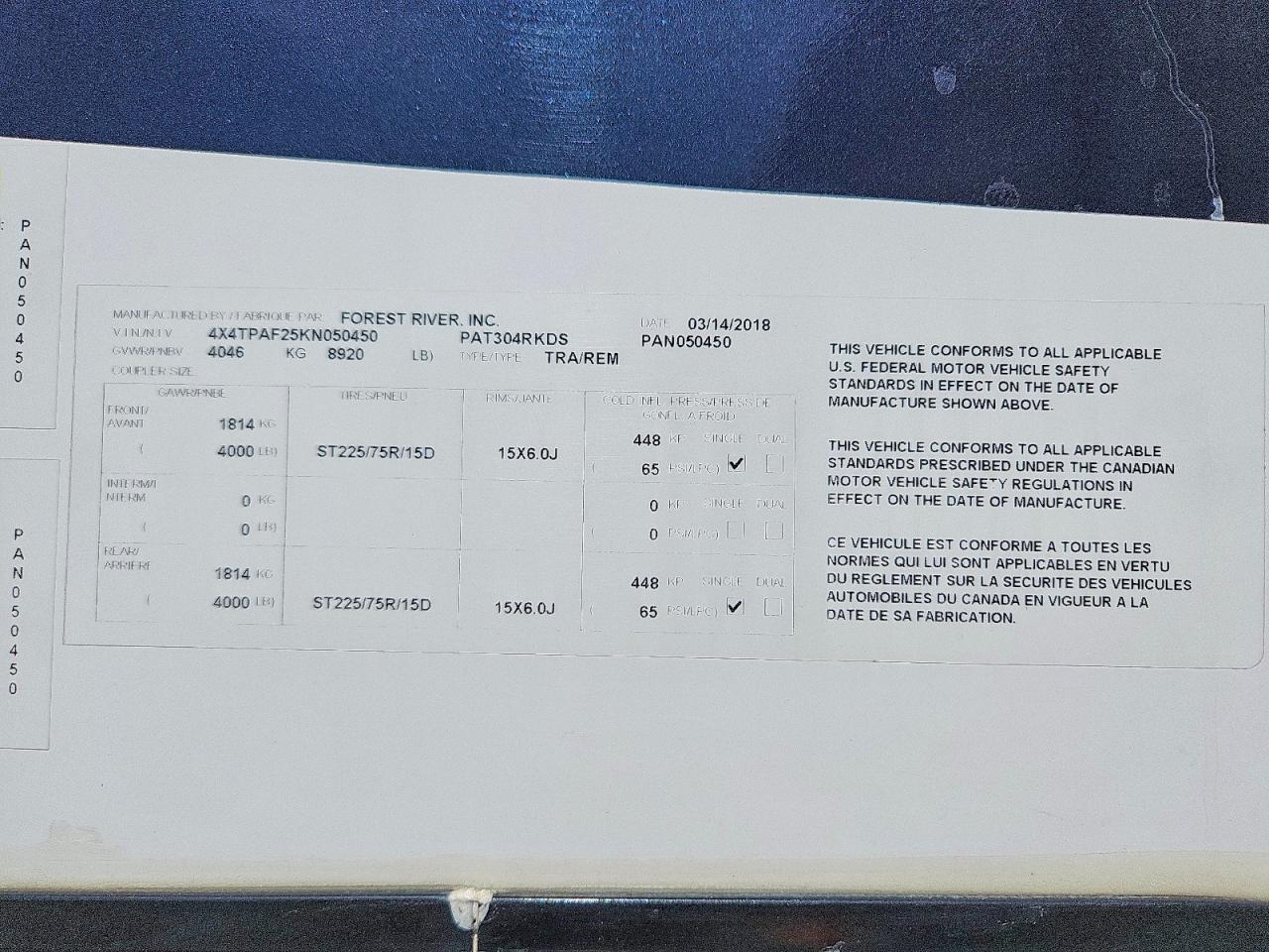 2019 FOREST Solair VIN 4X4TPAF25KN050450 photo 10