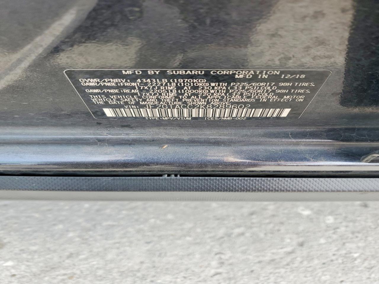 2019 Subaru Crosstrek VIN JF2GTACC2K8289602 photo 12