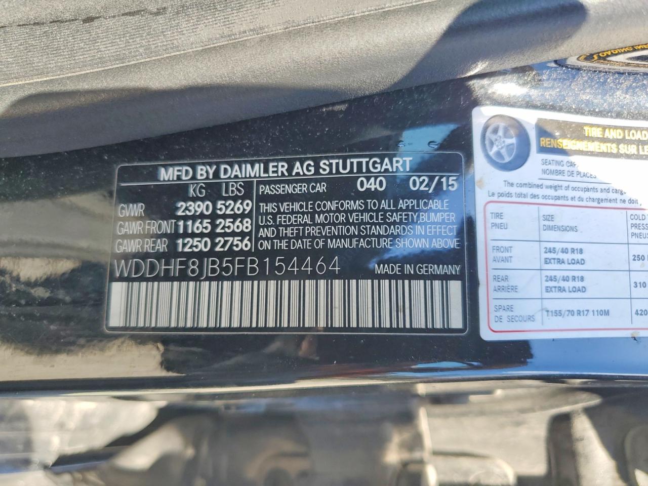 2015 Mercedes-Benz E-class VIN WDDHF8JB5FB154464 photo 12