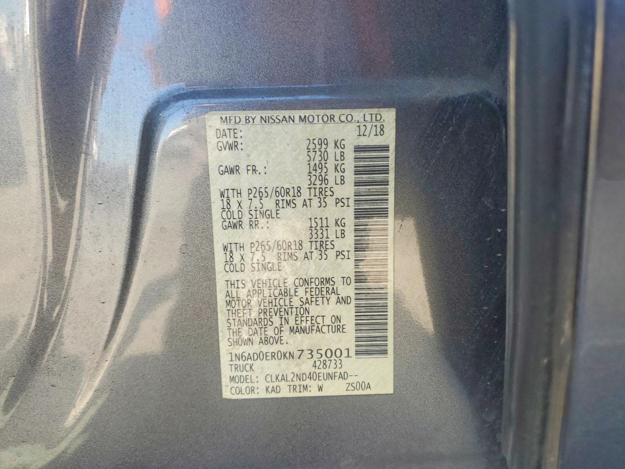 2019 NISSAN Frontier VIN 1N6AD0ER0KN735001 photo 12