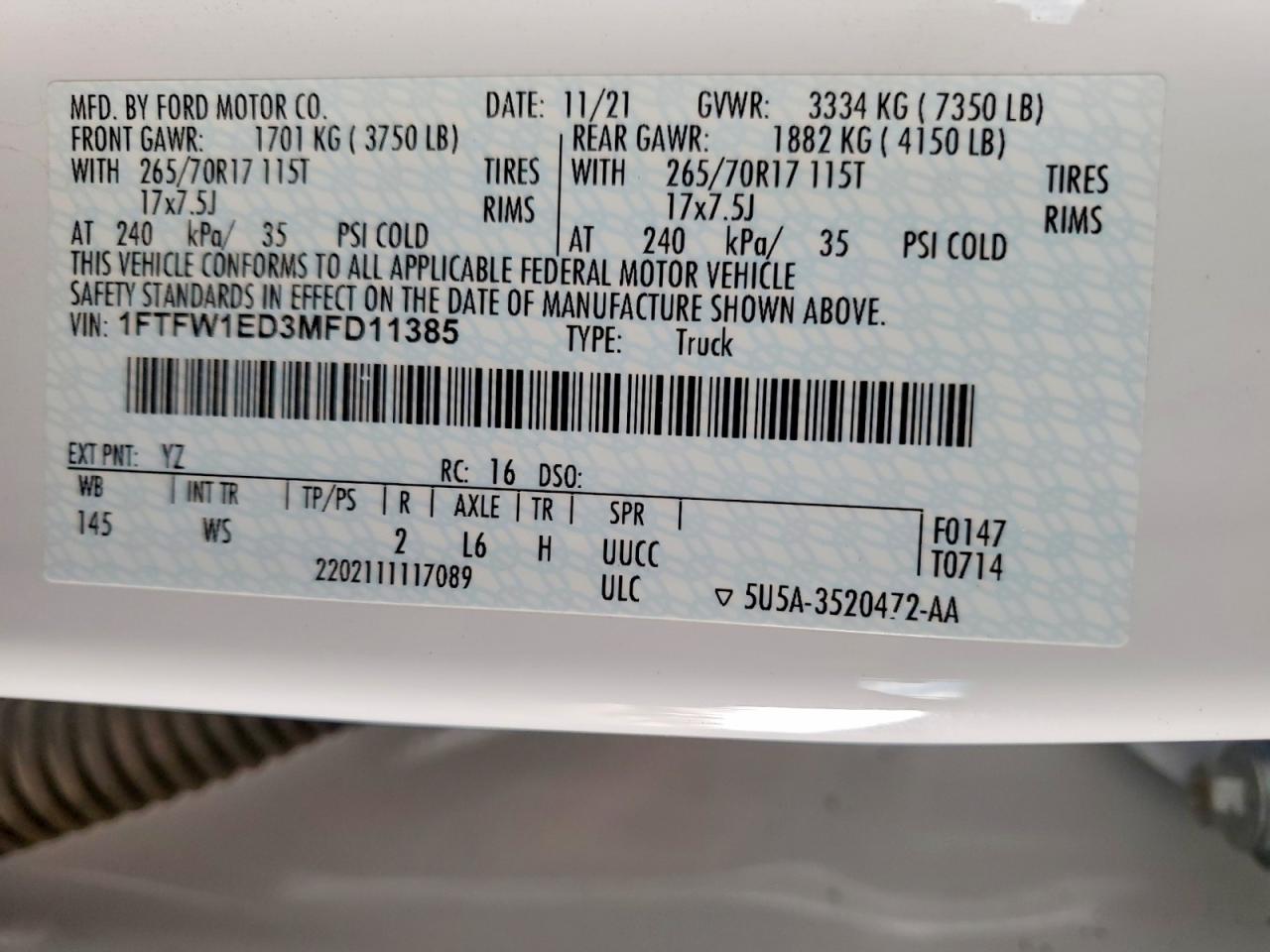 2021 Ford F150 VIN 1FTFW1ED3MFD11385 photo 12