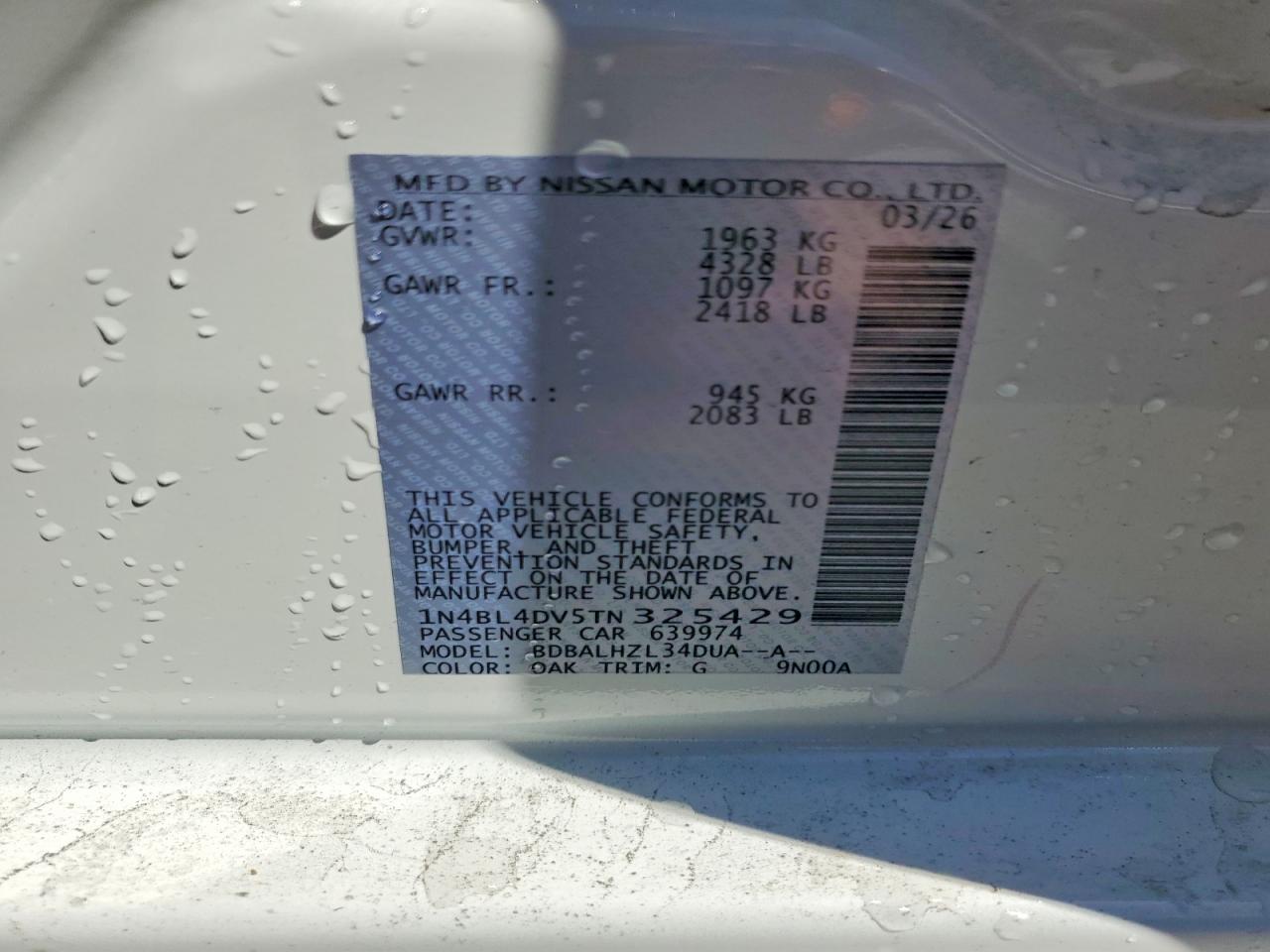 2026 Nissan Altima VIN 1N4BL4DV5TN325429 photo 12