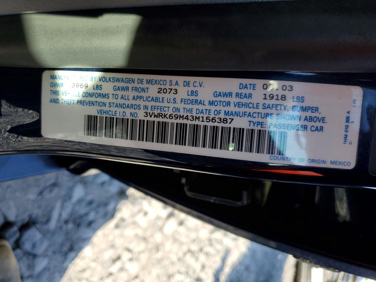 2003 Volkswagen Jetta VIN 3VWRK69M43M156387 photo 12