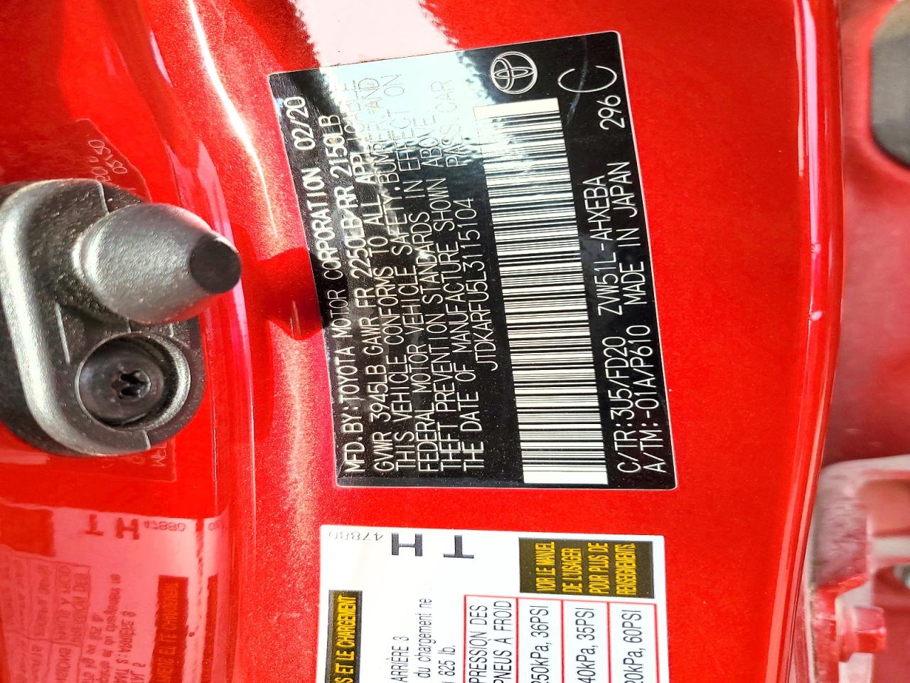 2020 TOYOTA Prius VIN JTDKARFU5L3115104 photo 12