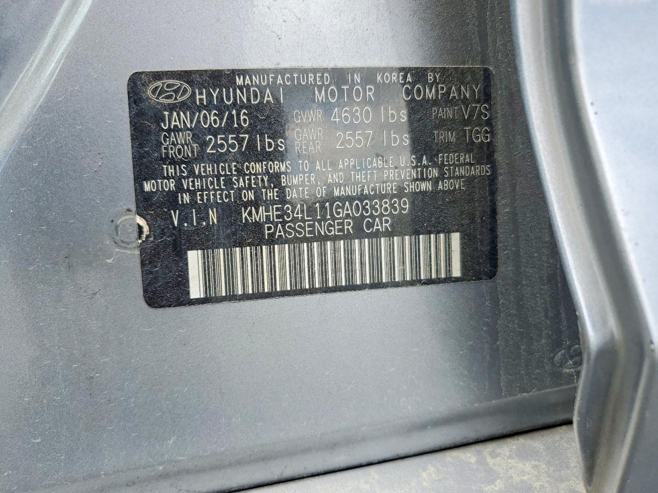 2016 Hyundai Sonata VIN KMHE34L11GA033839 photo 12