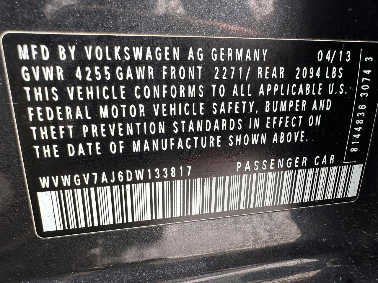 2013 Volkswagen Gti VIN WVWGV7AJ6DW133817 photo 10
