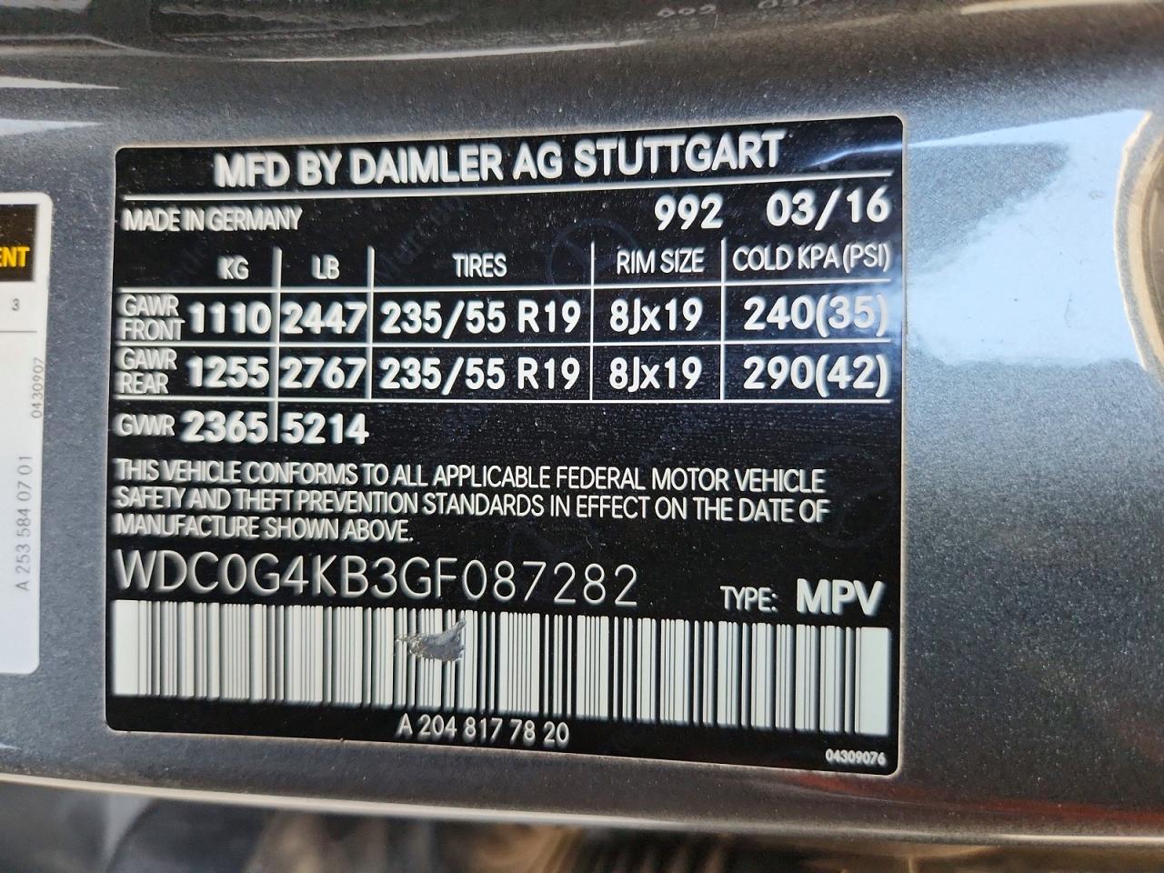 2016 Mercedes-Benz Glc class VIN WDC0G4KB3GF087282 photo 12