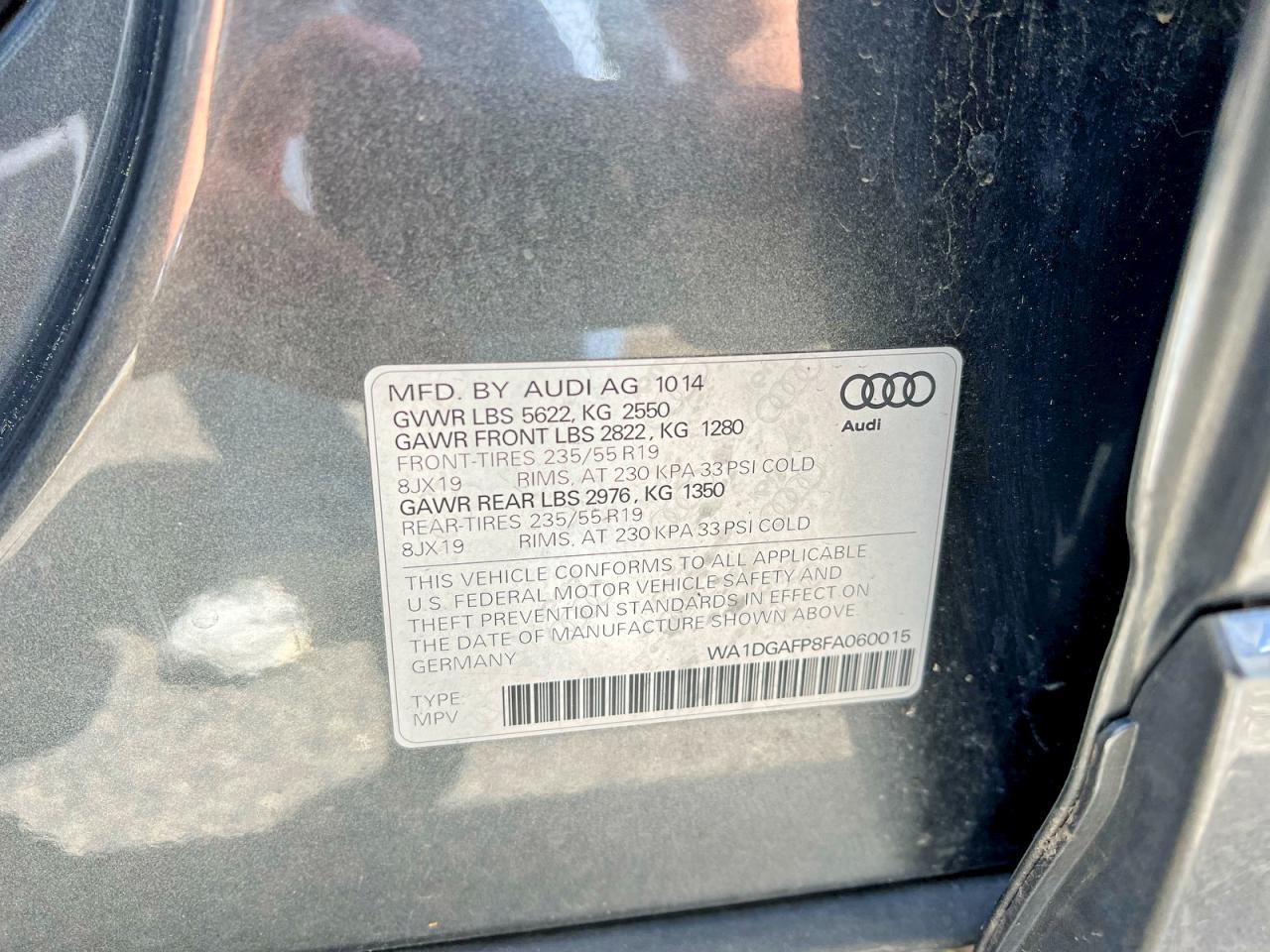 2015 AUDI Q5 VIN WA1DGAFP8FA060015 photo 10