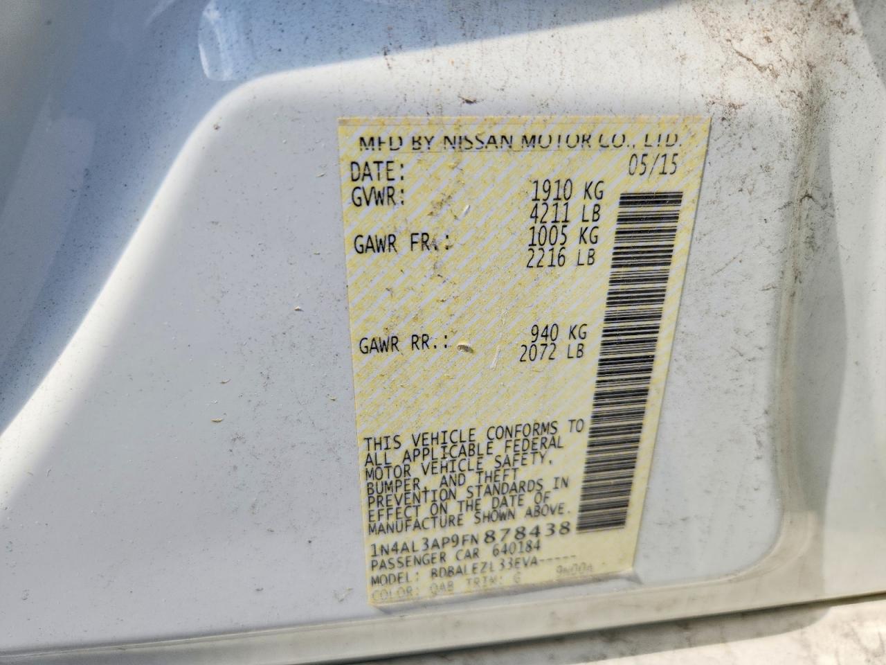2015 Nissan Altima VIN 1N4AL3AP9FN878438 photo 12