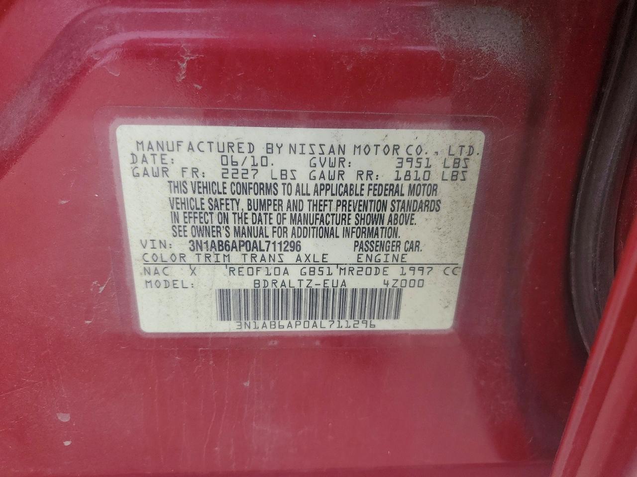 2010 Nissan Sentra VIN 3N1AB6AP0AL711296 photo 12