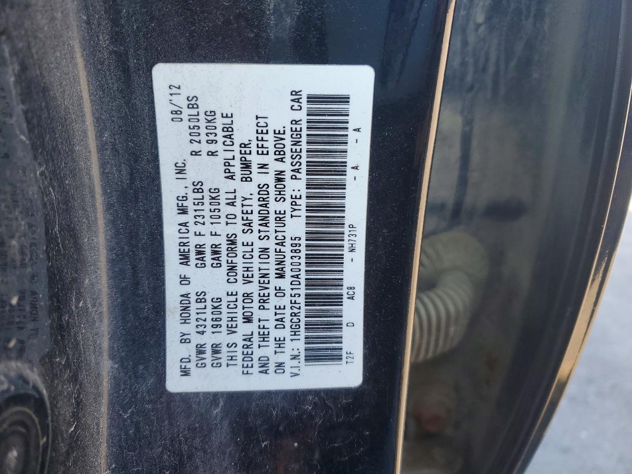 2013 HOND Accord VIN 1HGCR2F51DA003895 photo 12