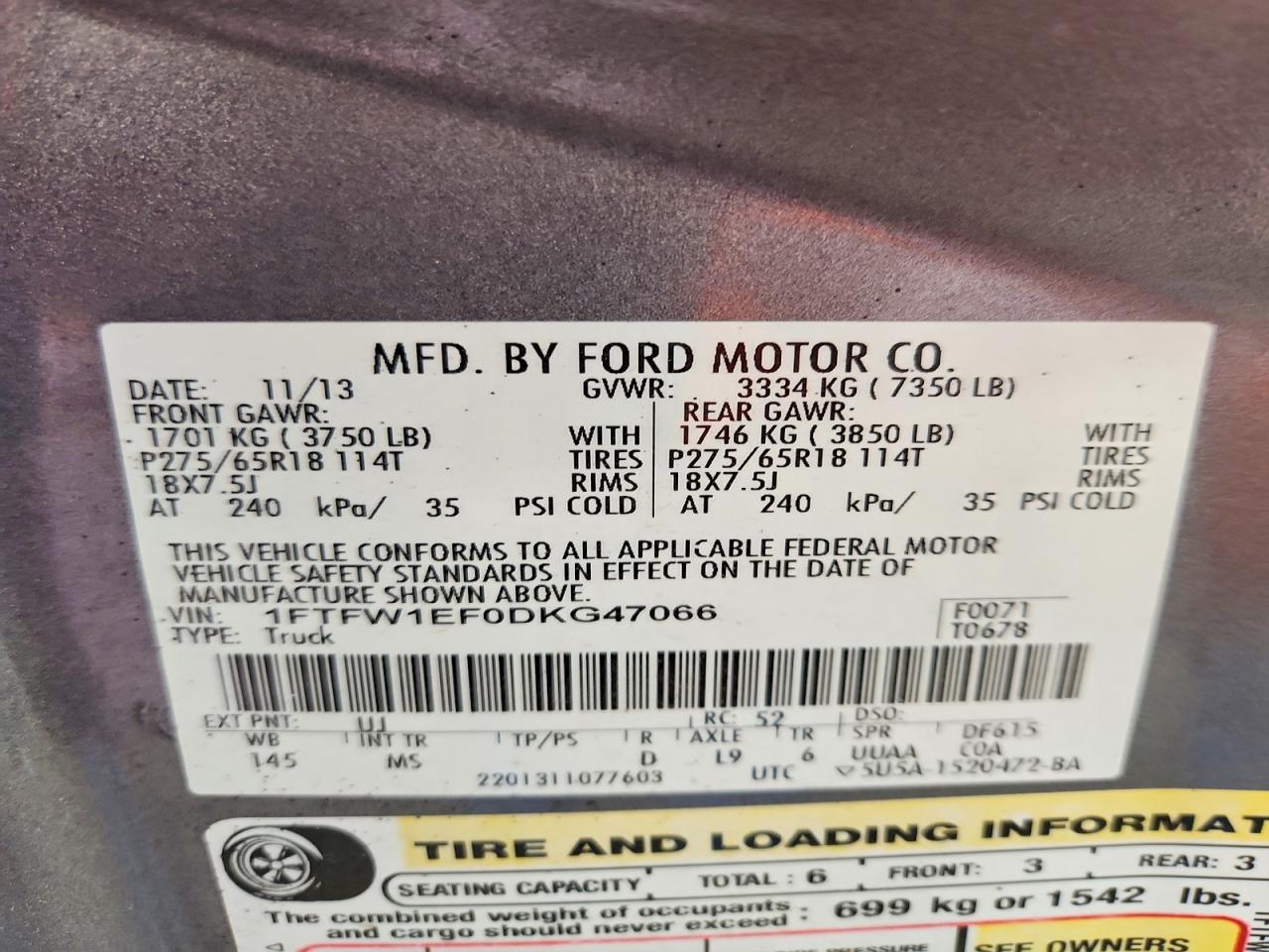2013 Ford F150 VIN 1FTFW1EF0DKG47066 photo 12