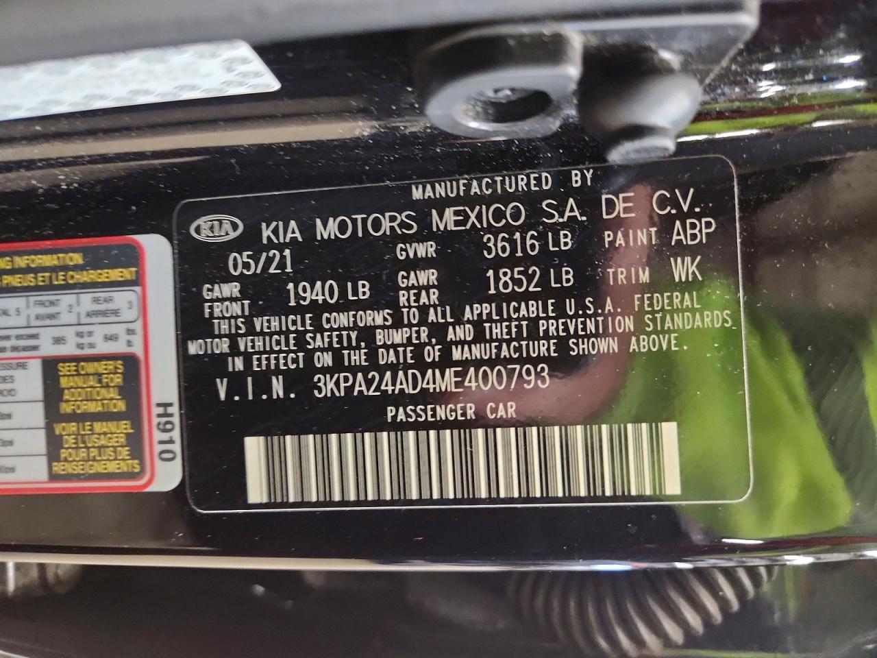 2021 Kia Rio VIN 3KPA24AD4ME400793 photo 12