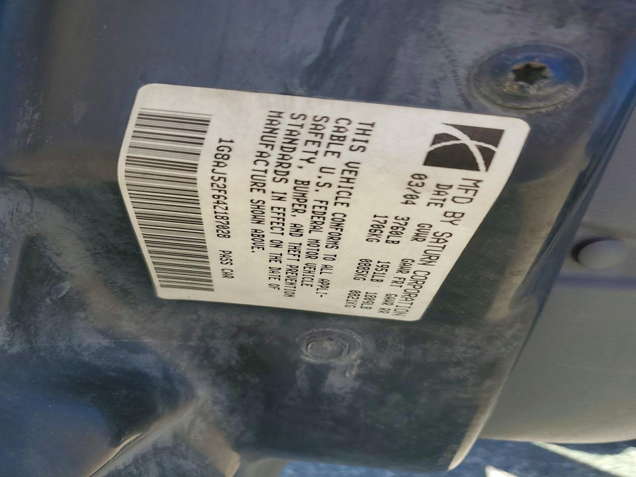 2004 Saturn Ion VIN 1G8AJ52F64Z187028 photo 12