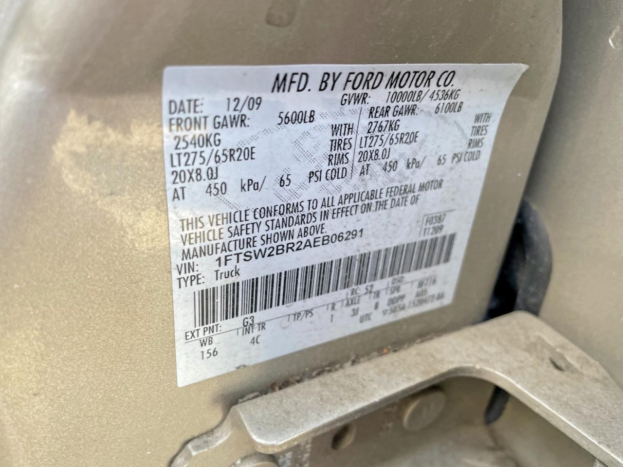 2010 Ford F250 VIN 1FTSW2BR2AEB06291 photo 10