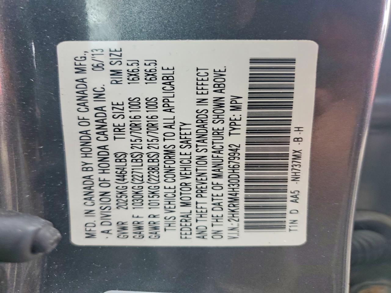 2013 Honda Crv VIN 2HKRM4H30DH679942 photo 12