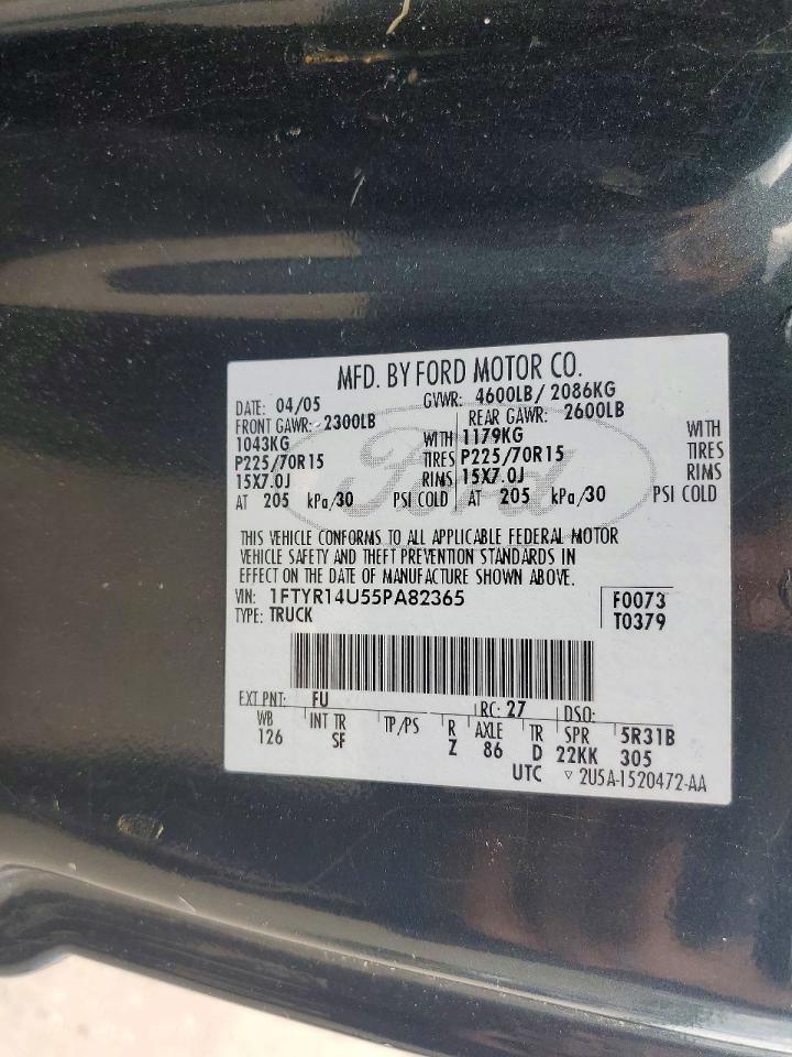 2005 Ford Ranger VIN 1FTYR14U55PA82365 photo 12