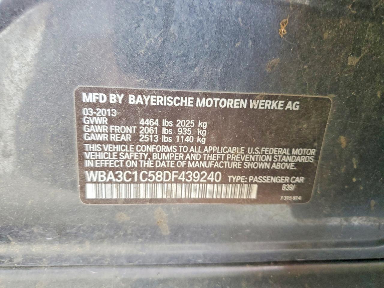 2013 BMW 3 series VIN WBA3C1C58DF439240 photo 12
