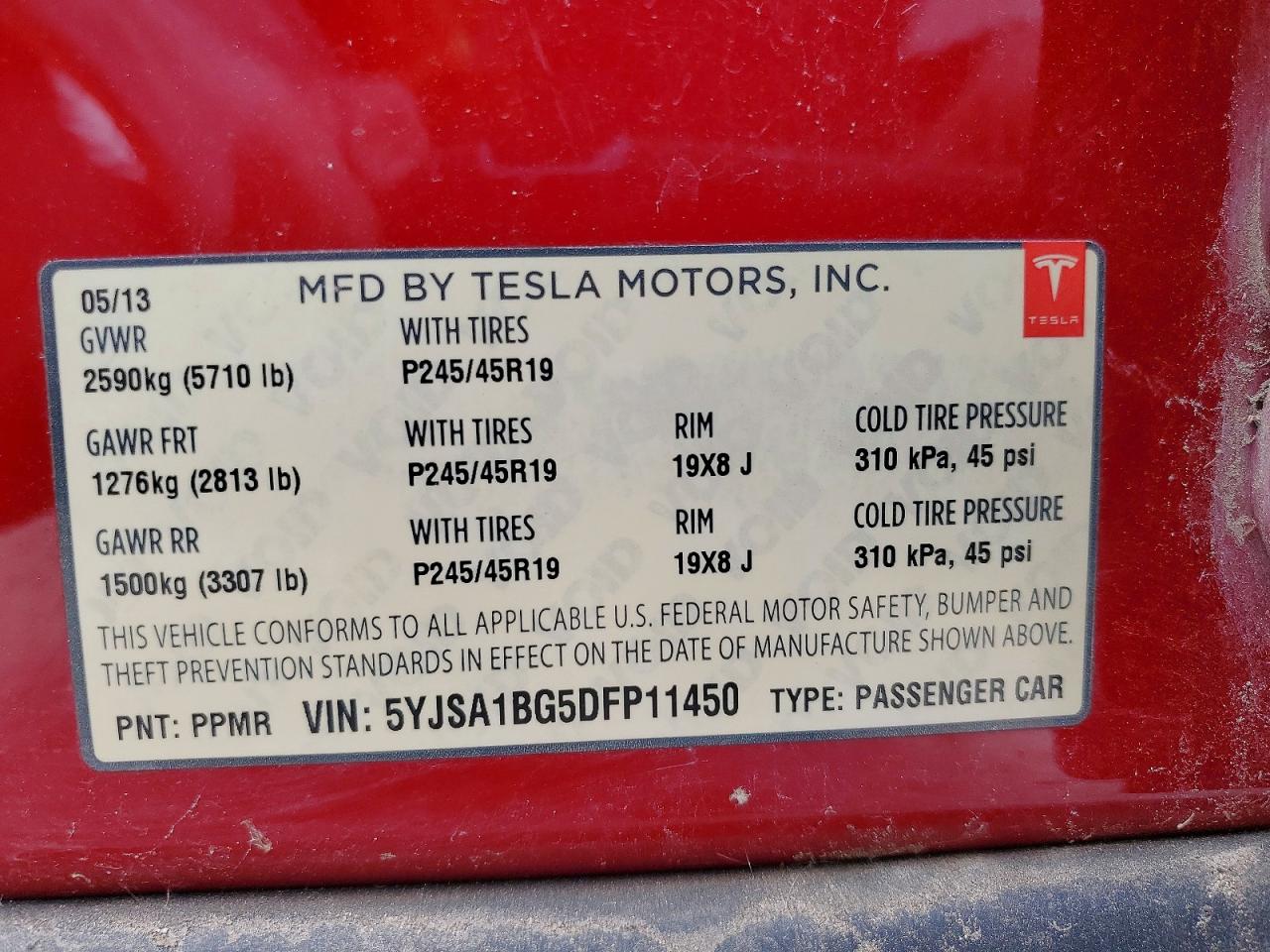 2013 Tesla Model s VIN 5YJSA1BG5DFP11450 photo 12