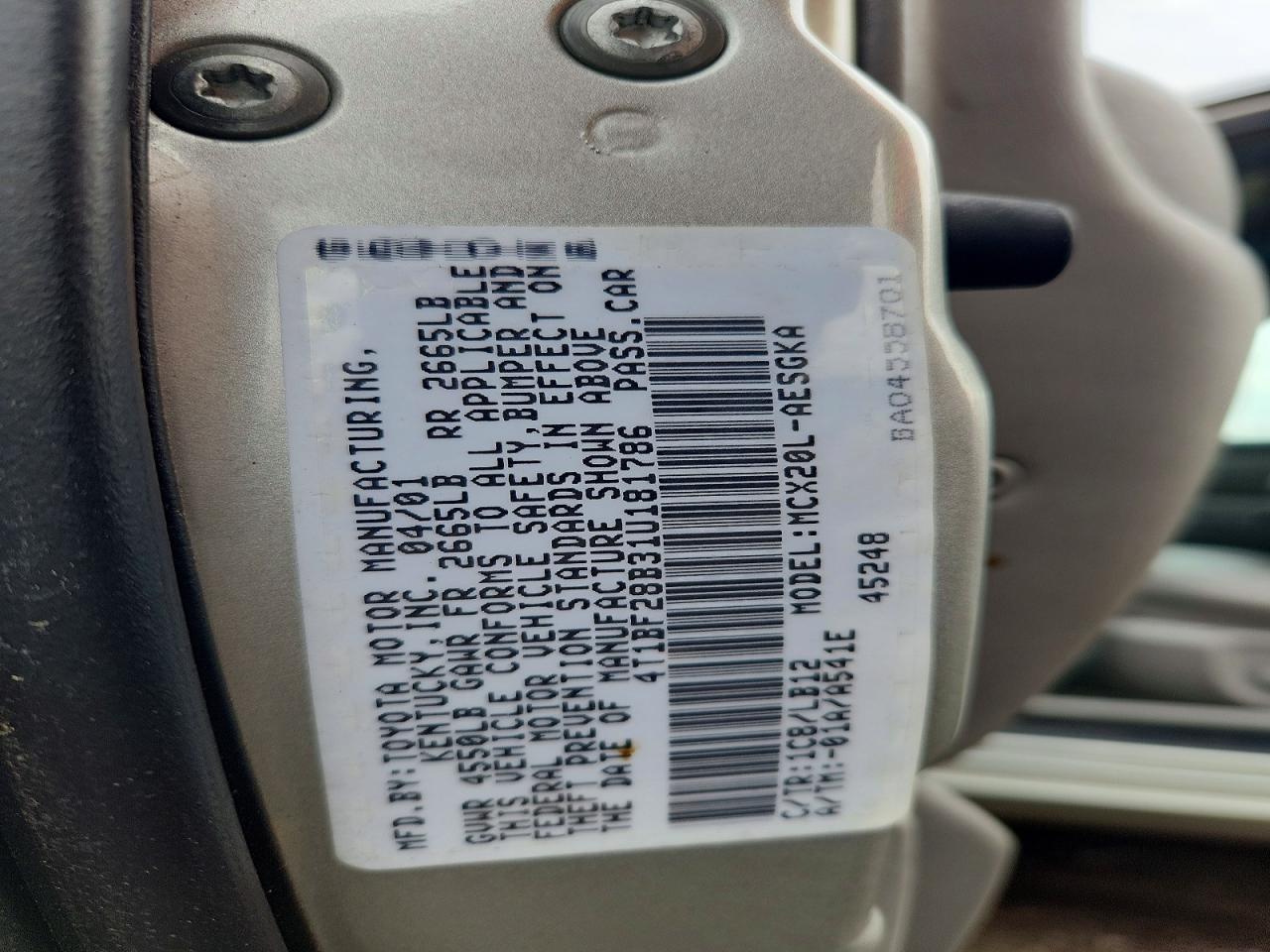 2001 Toyota Avalon VIN 4T1BF28B31U181786 photo 12
