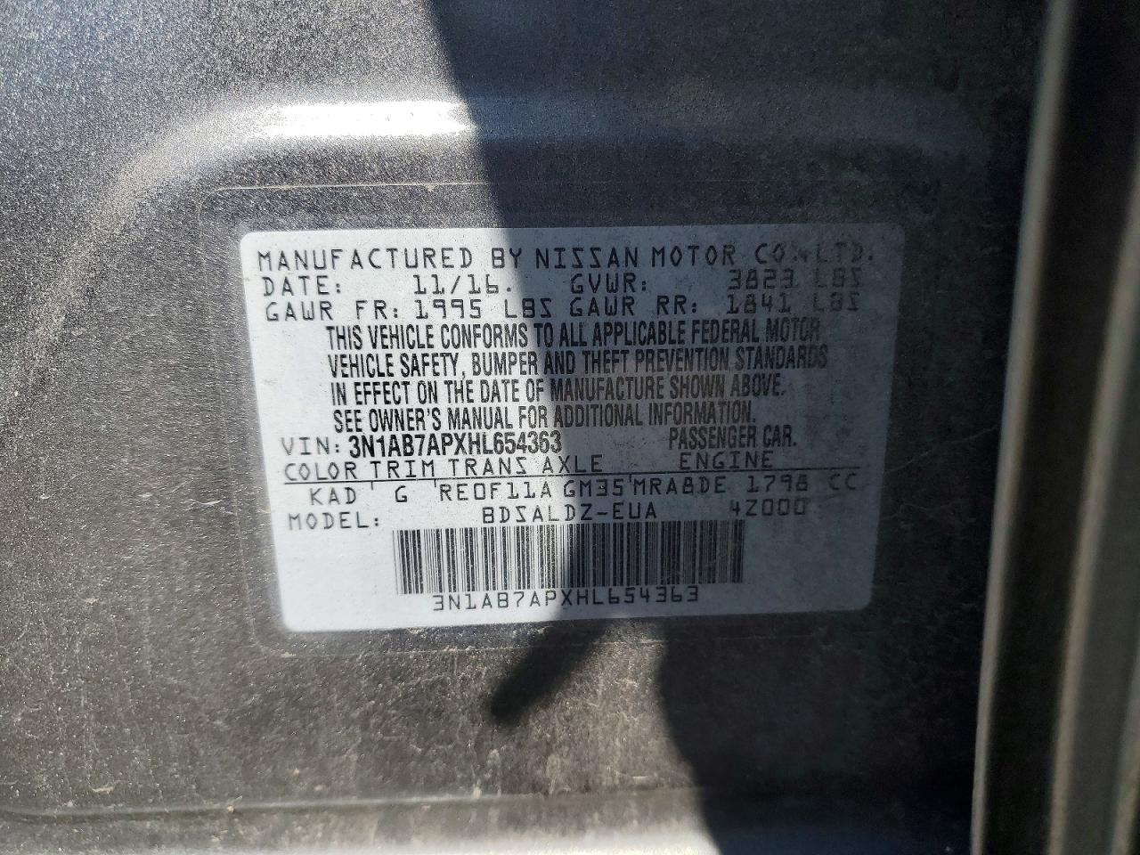 2017 NISS Sentra VIN 3N1AB7APXHL654363 photo 12