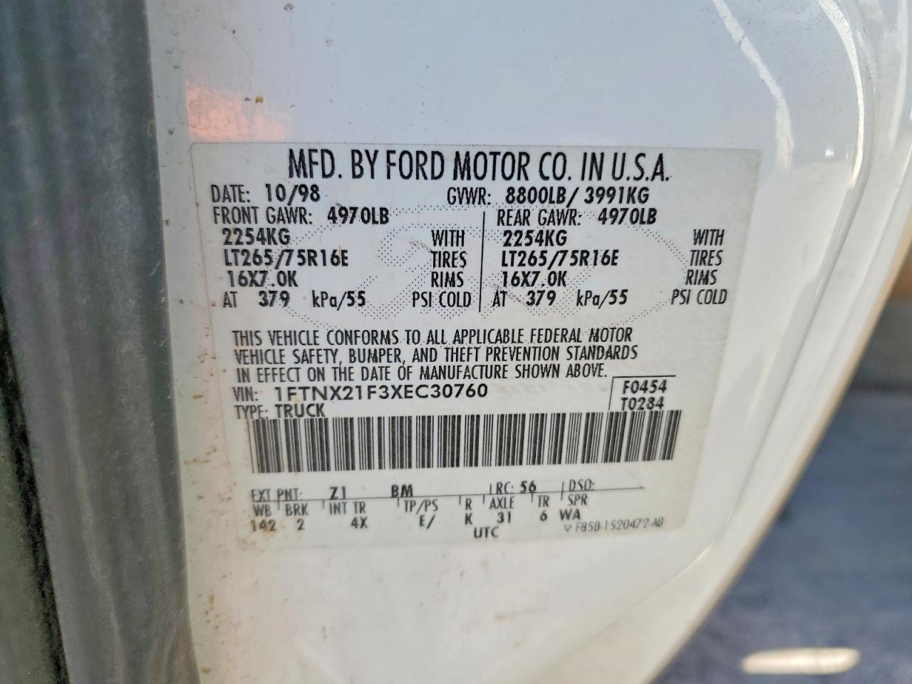 1999 Ford F250 VIN 1FTNX21F3XEC30760 photo 12