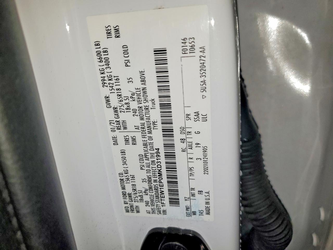 2021 FORD F150 VIN 1FTEW1EP0MKD31994 photo 12
