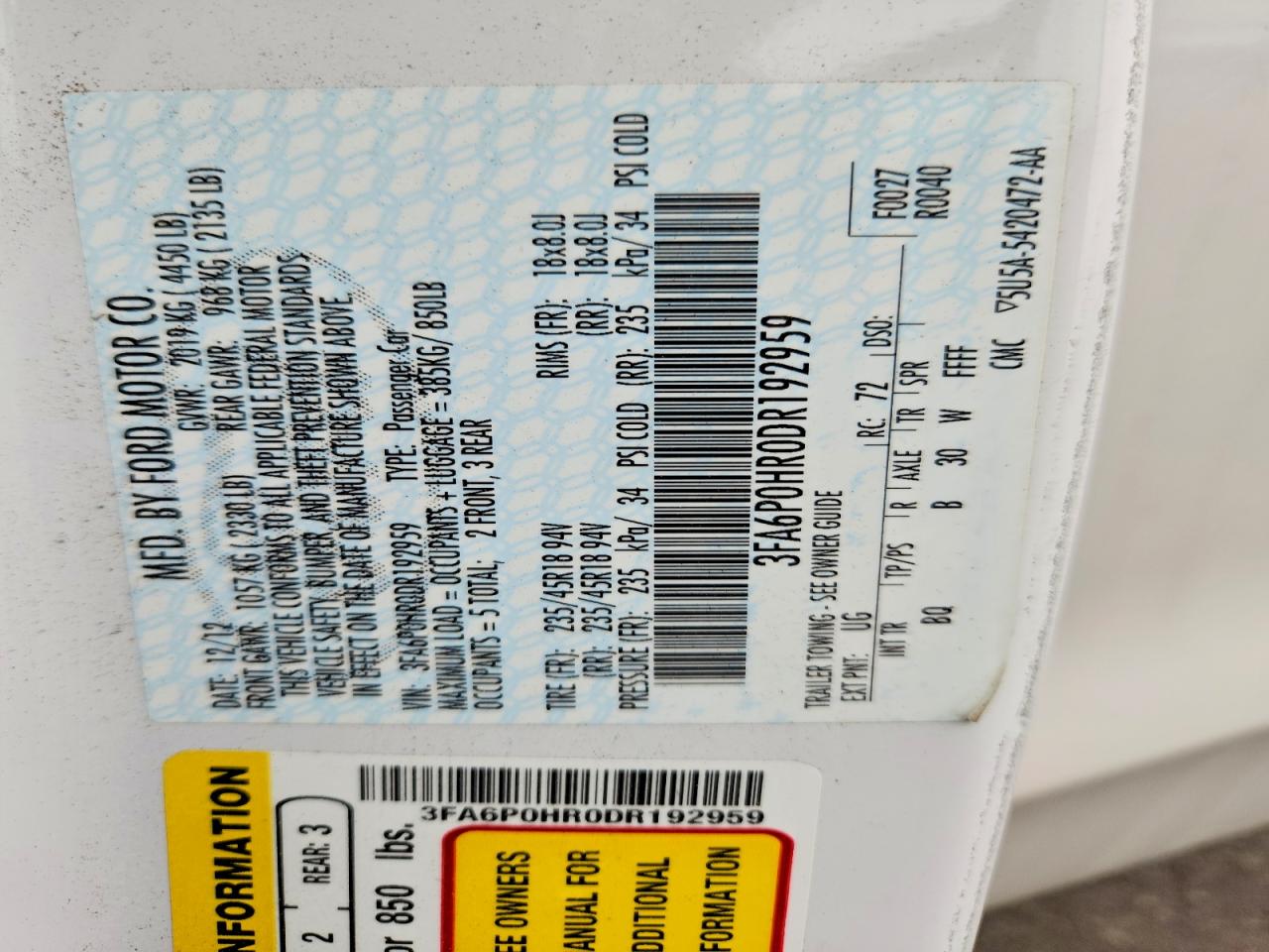 2013 Ford Fusion VIN 3FA6P0HR0DR192959 photo 12