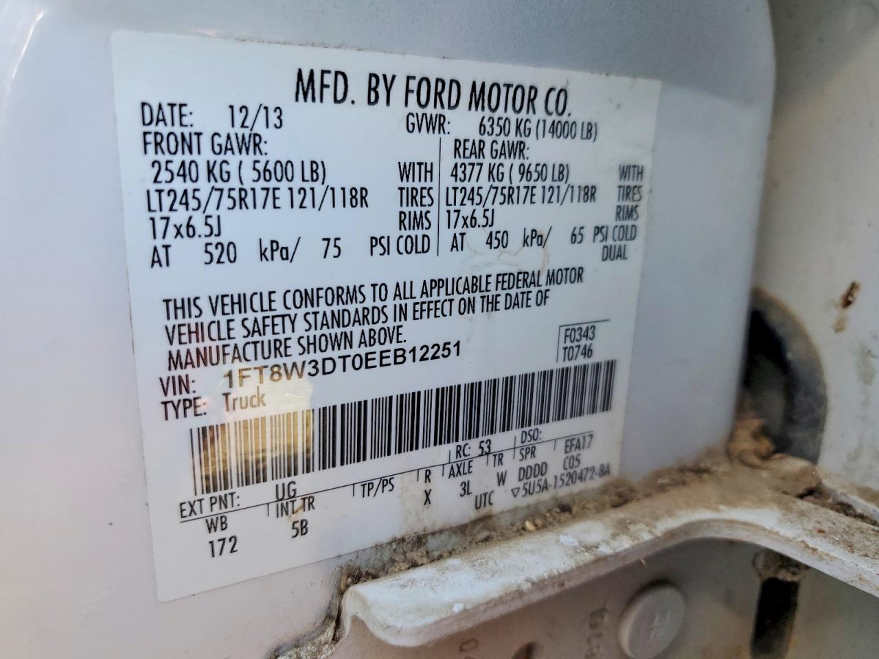 2014 Ford F350 VIN 1FT8W3DT0EEB12251 photo 12